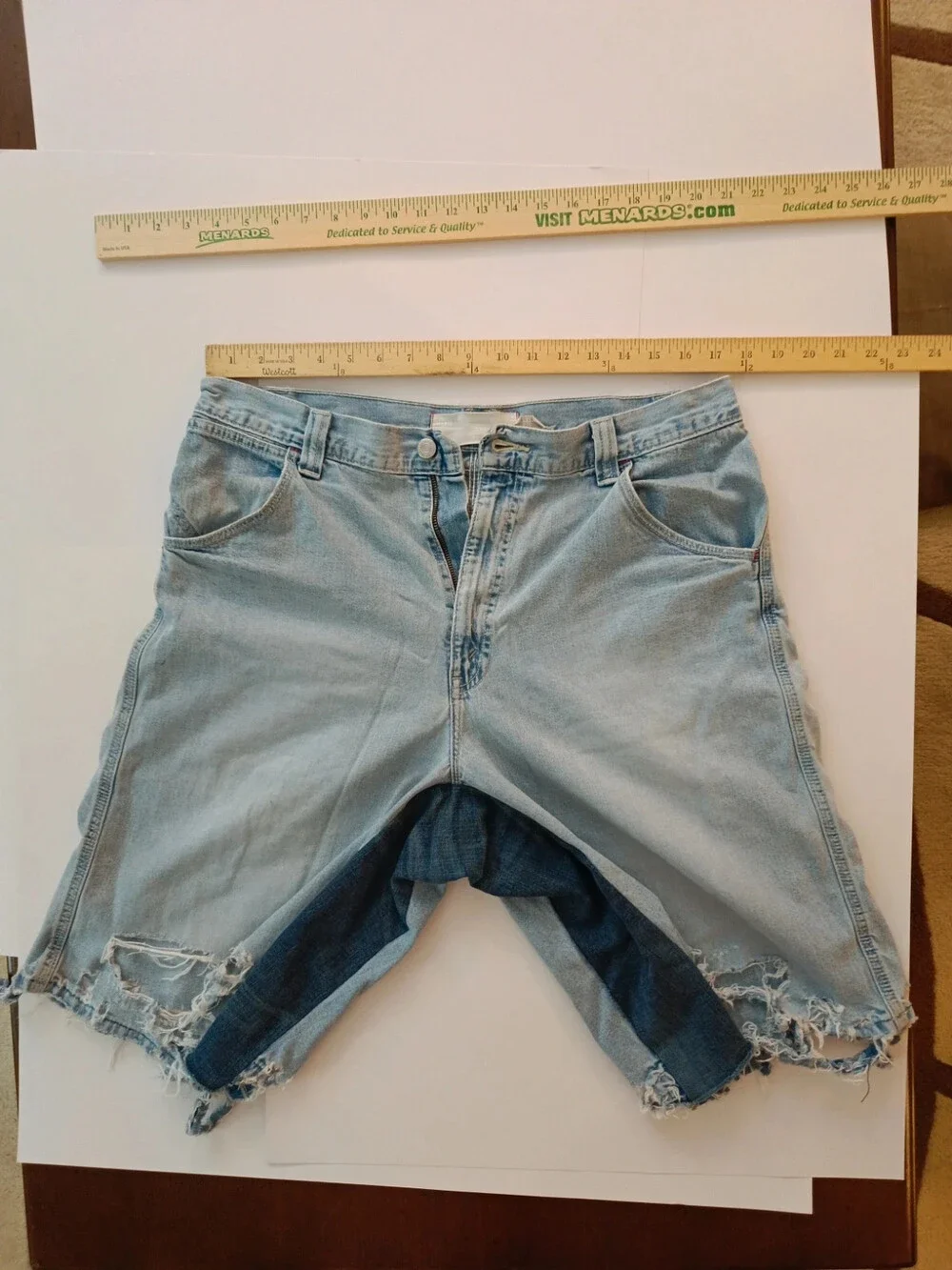 Custom Levi's Jort's distressed + panneled + ribbons 
